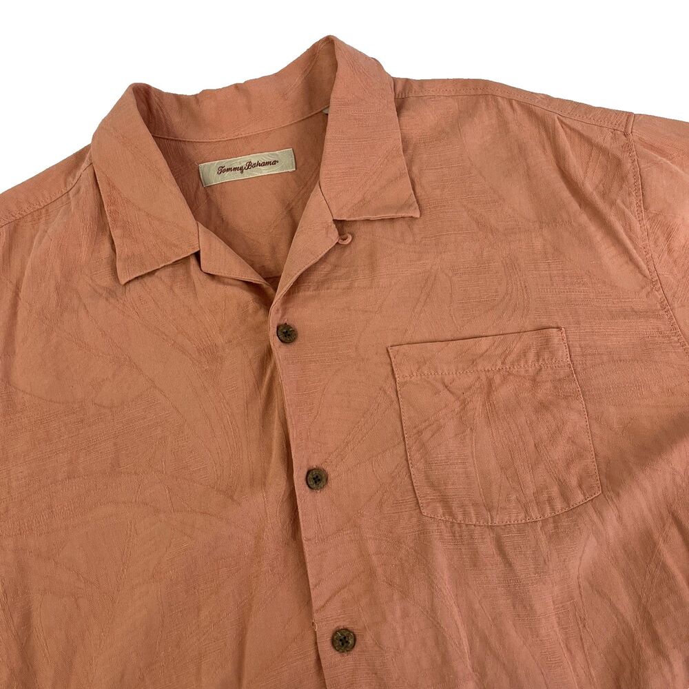Mens Tommy Bahama SS‎ Hawaiian Camp Shirt Size XL Silk Floral Print Salmon/Pink
